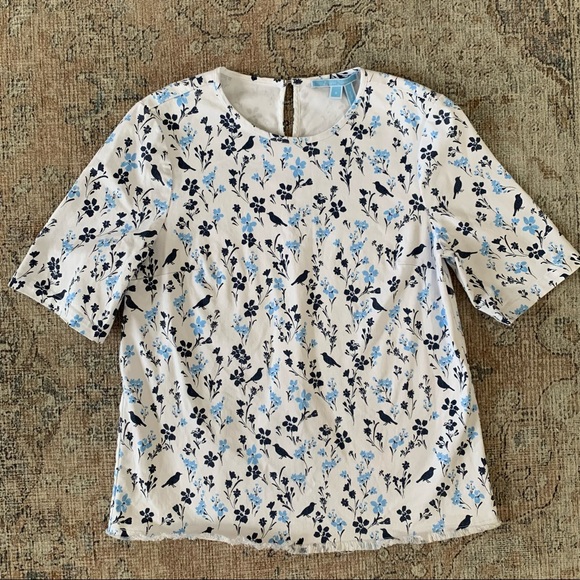 Draper James Floral Printed Denim Boxy Popover Top - Picture 3 of 9